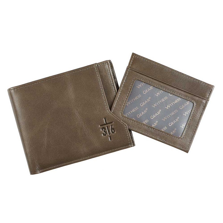 John 3:16 Cross Taupe Full Grain Leather Wallet