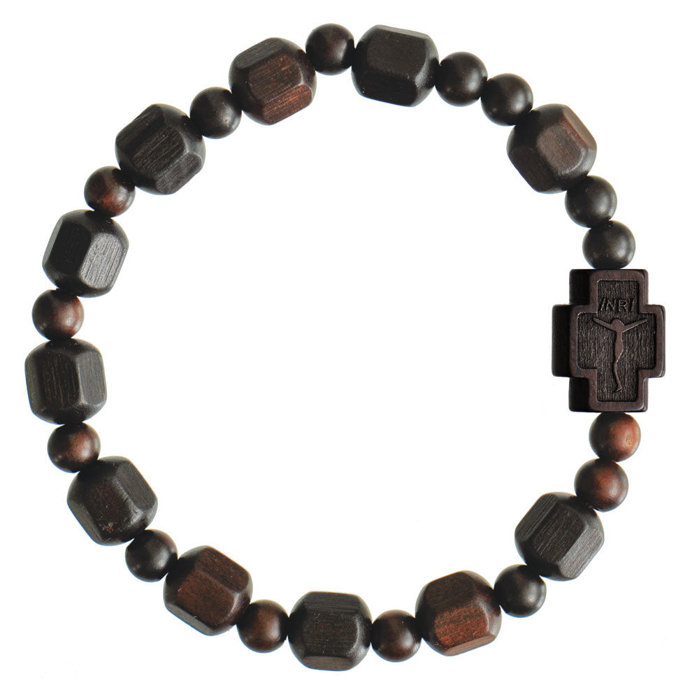 Jujube Wood Hex Cut Rosary Bracelet