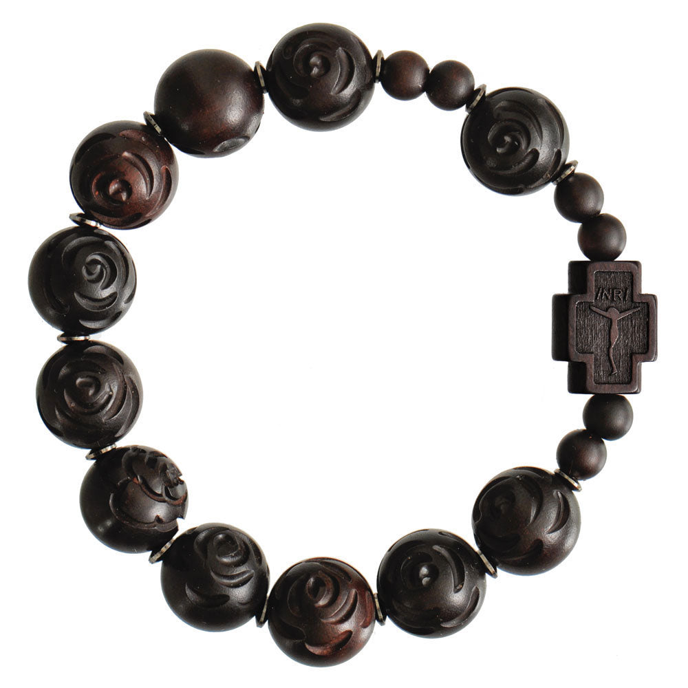 Jujube Wood Rose Cut Rosary Bracelet