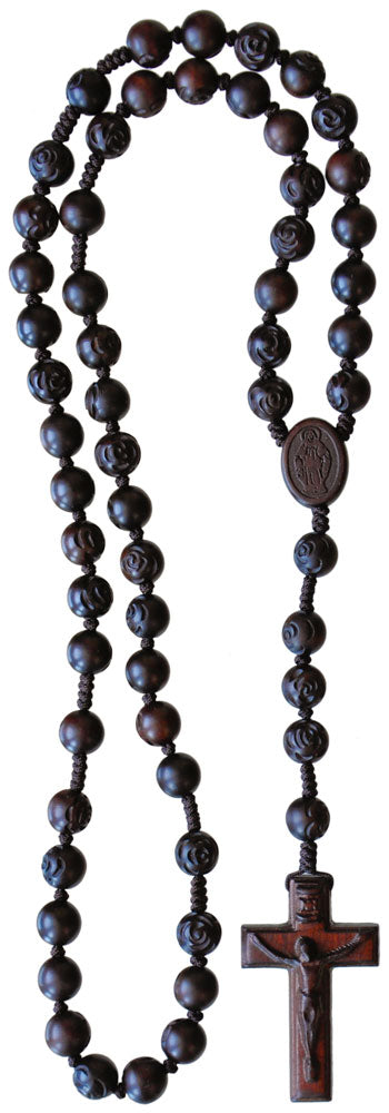 Jujube Carved Wood Rose Rosary