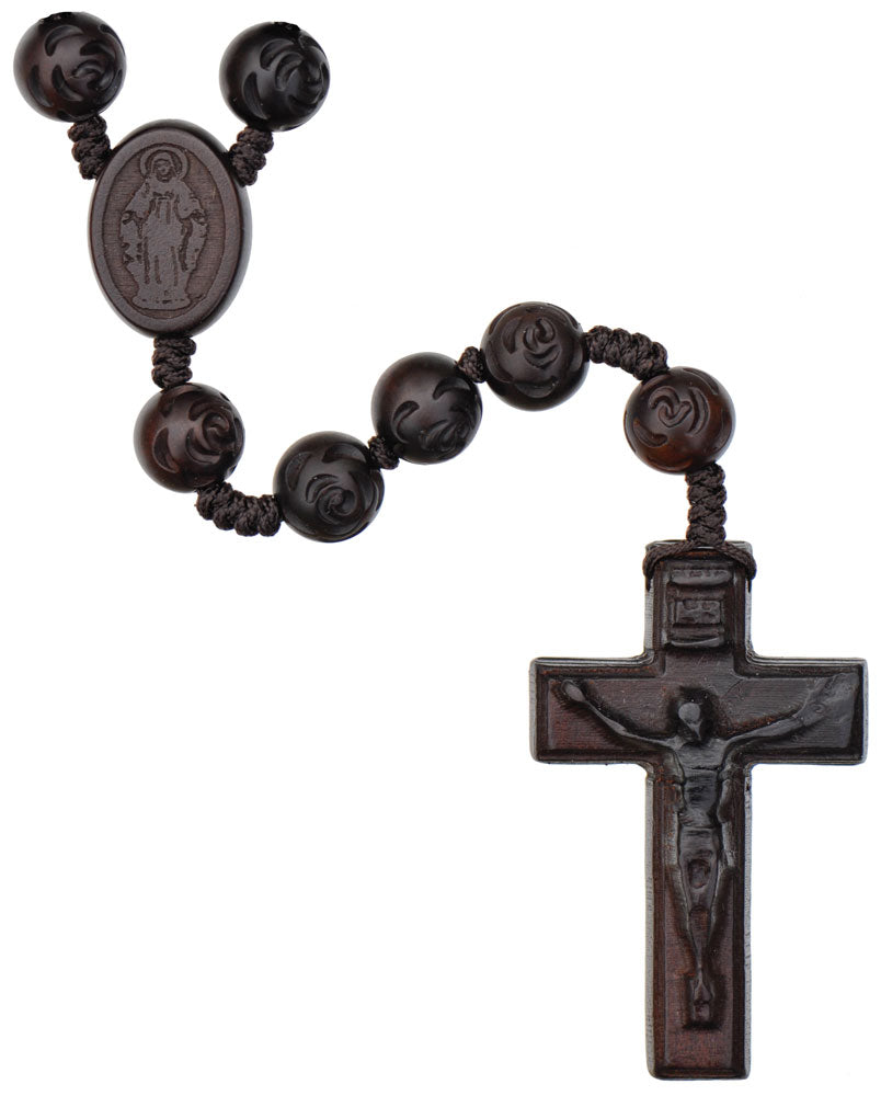 Jujube Carved Wood Rose Rosary