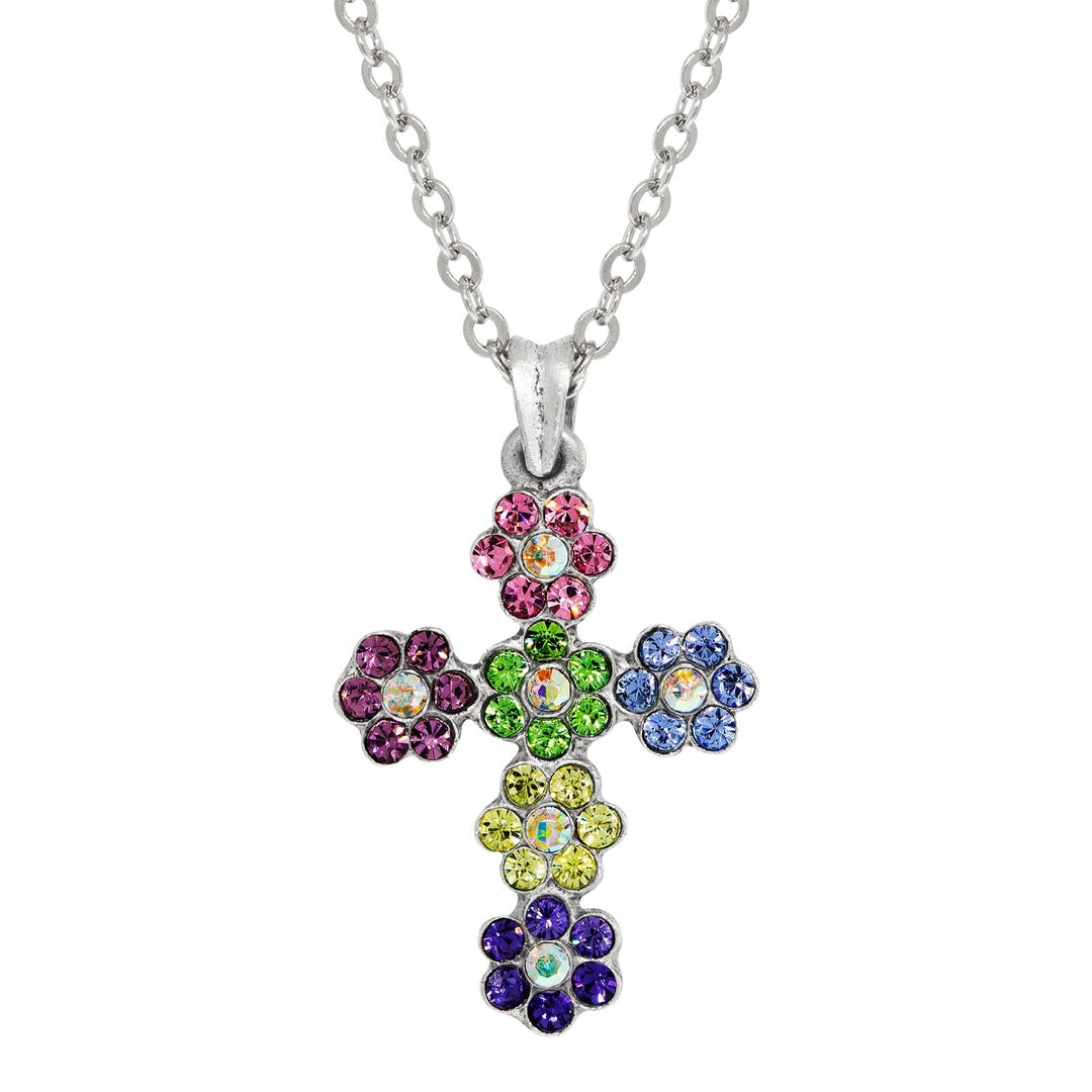Multicolor Flower Cross Necklace