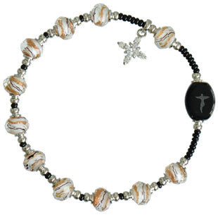 White & Gold Murano Glass Rosary Bracelet