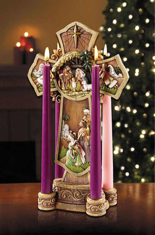 Nativity Cross Advent Candleholder