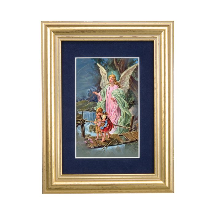6.5" Gold Frame & Navy Blue Matte with Guardian Angel Print