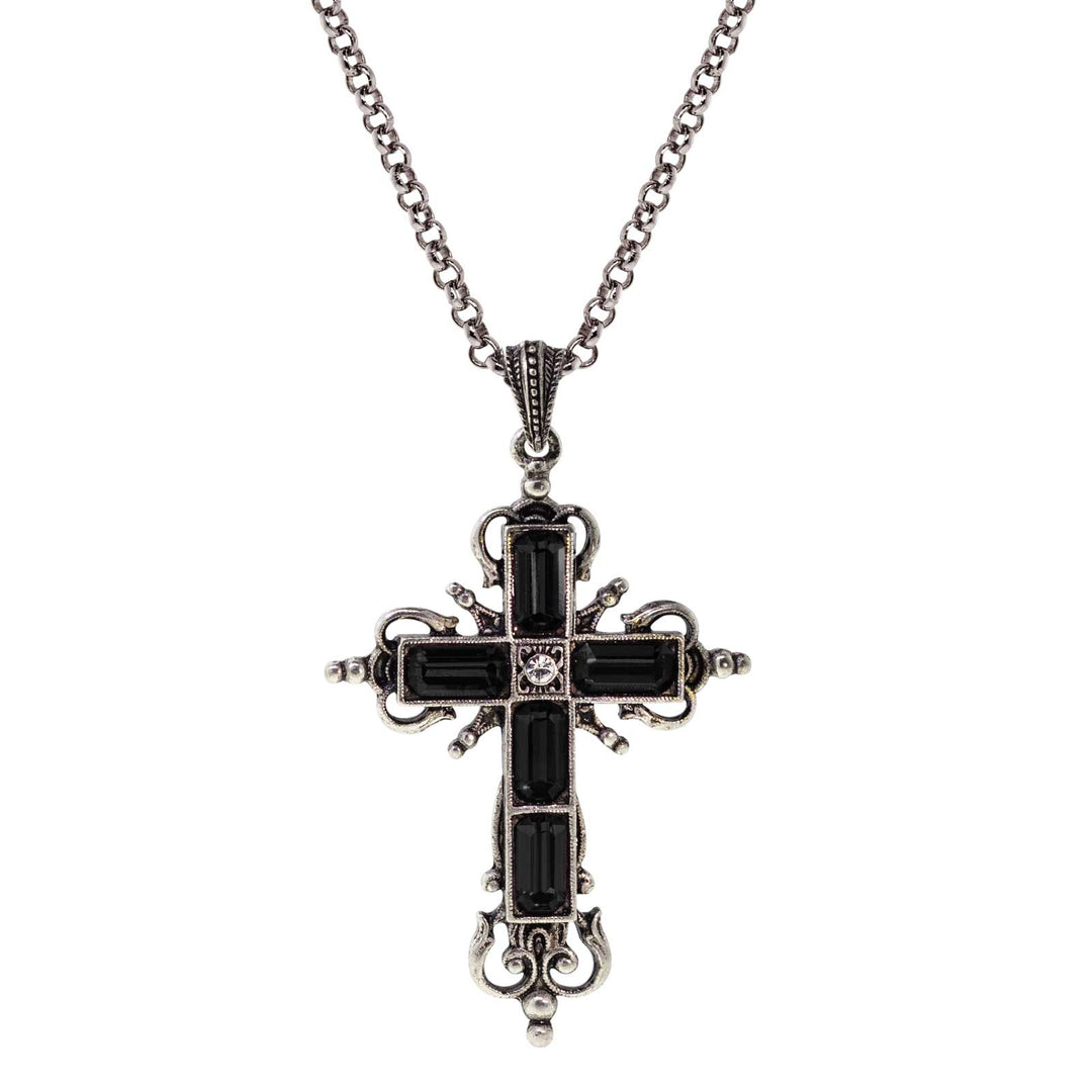 Octagon Black Crystal Cross Necklace