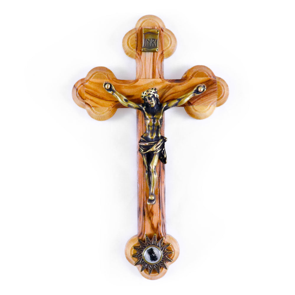 5.25" Oriental Crucifix with Relic and Bronze Pewter Corpus