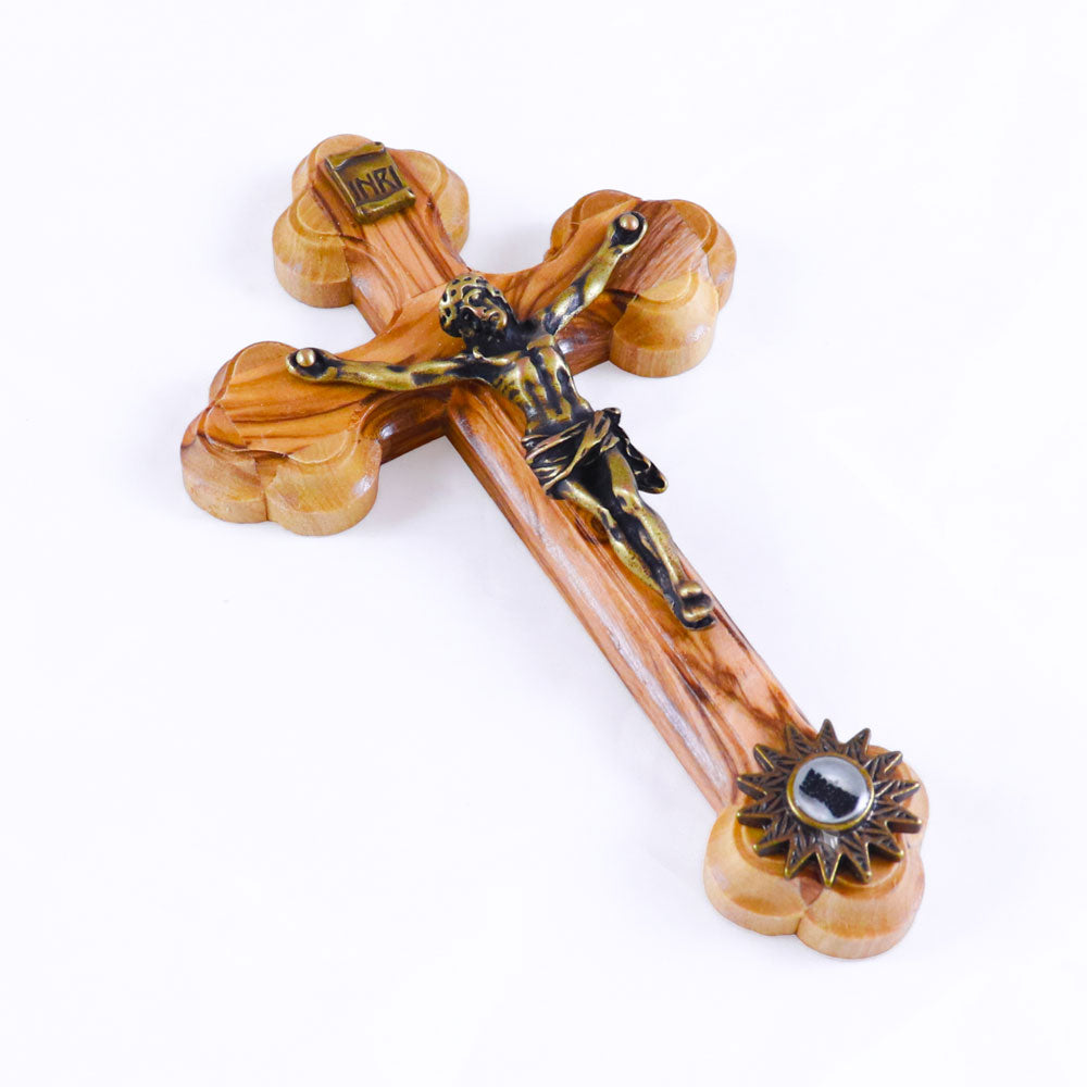 5.25" Oriental Crucifix with Relic and Bronze Pewter Corpus
