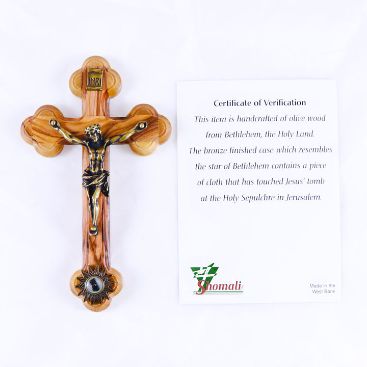 5.25" Oriental Crucifix with Relic and Bronze Pewter Corpus