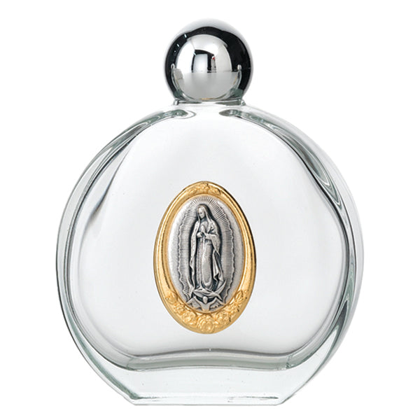 4.5" Our Lady Guadalupe Glass Holy Water Bottle