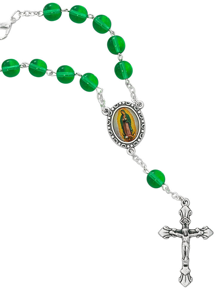 8mm Green Our Lady of Guadalupe Auto Rosary