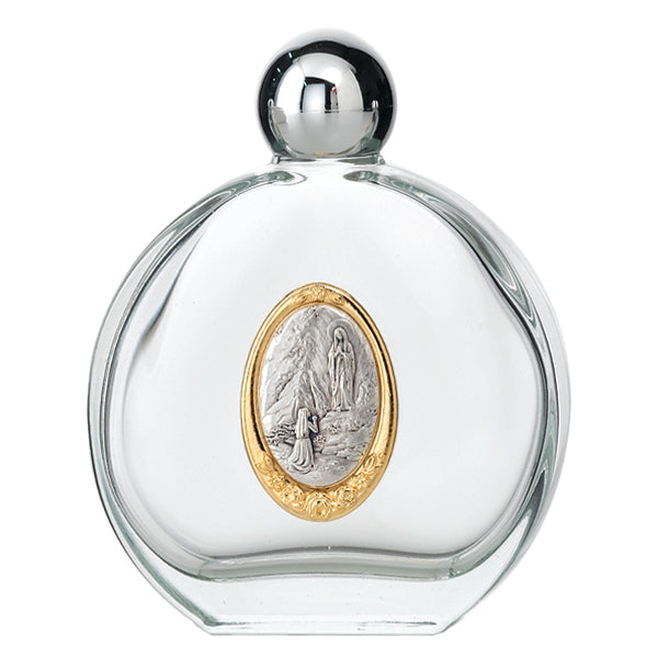 4" Our Lady of Lourdes Large Glass Holy Water Bottle