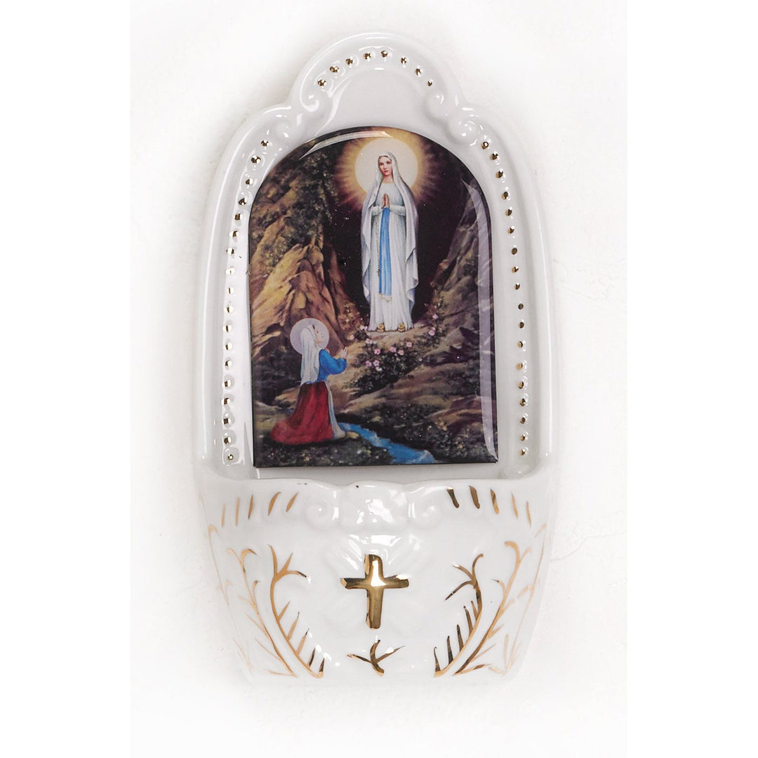 Our Lady of Lourdes Porcelain Holy Water Font