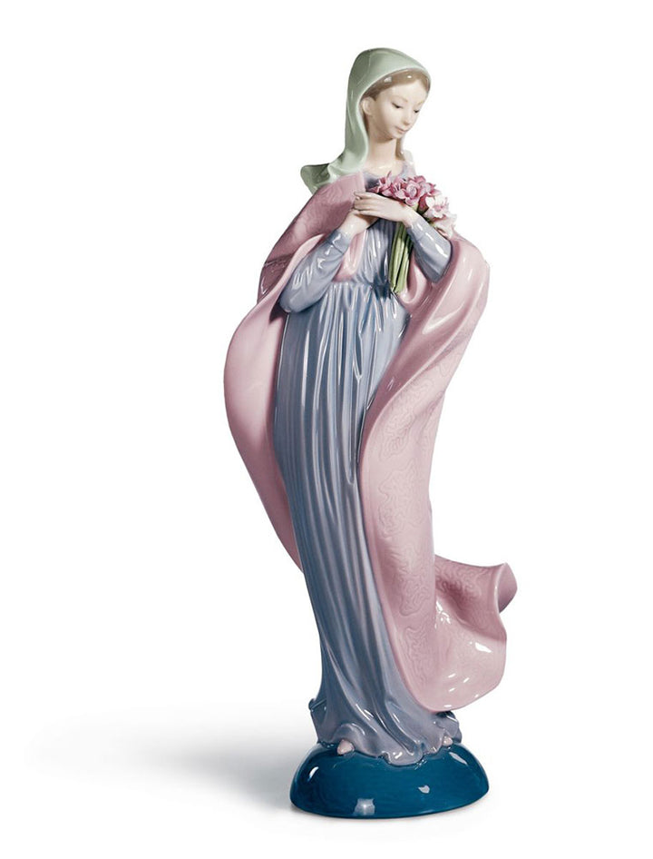 Lladro™ 12.5" Our Lady with Flowers Porcelain Statue