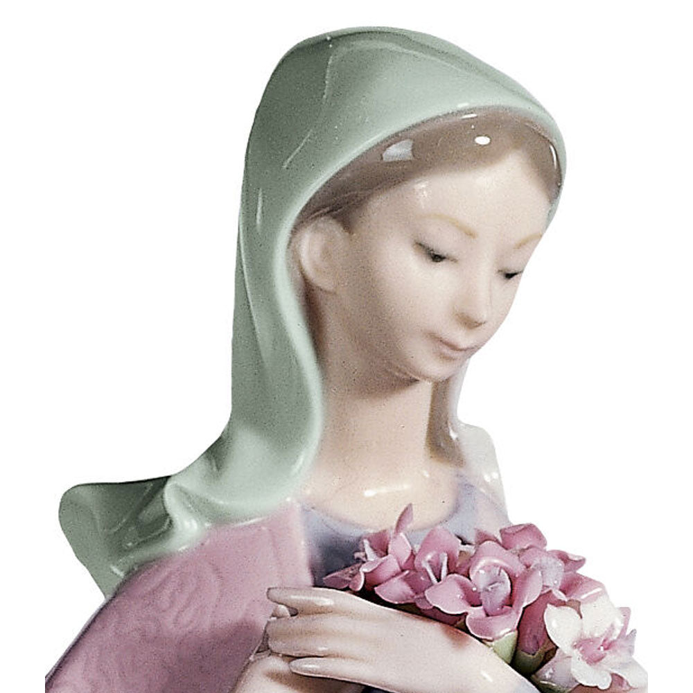 Lladro™ 12.5" Our Lady with Flowers Porcelain Statue