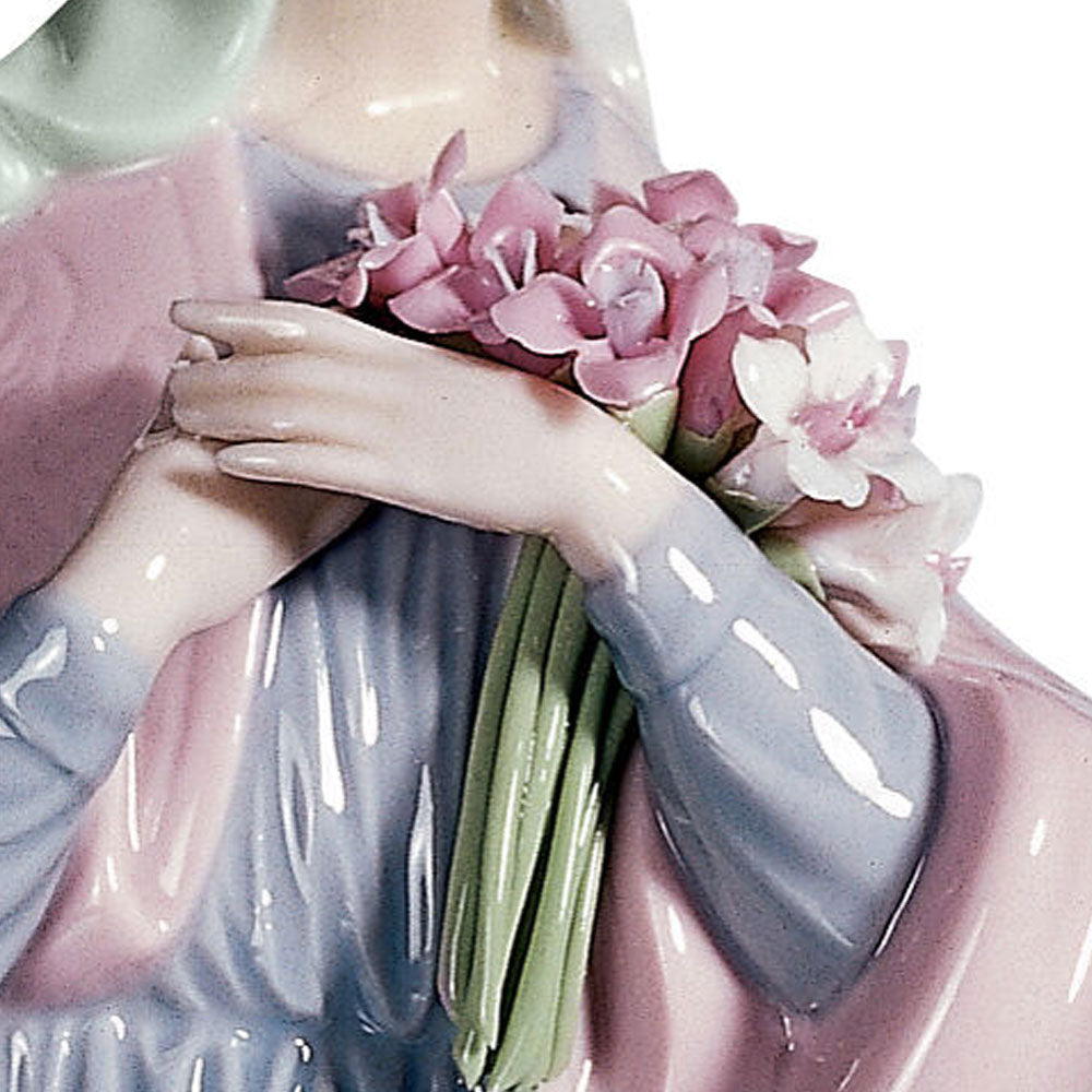 Lladro™ 12.5" Our Lady with Flowers Porcelain Statue