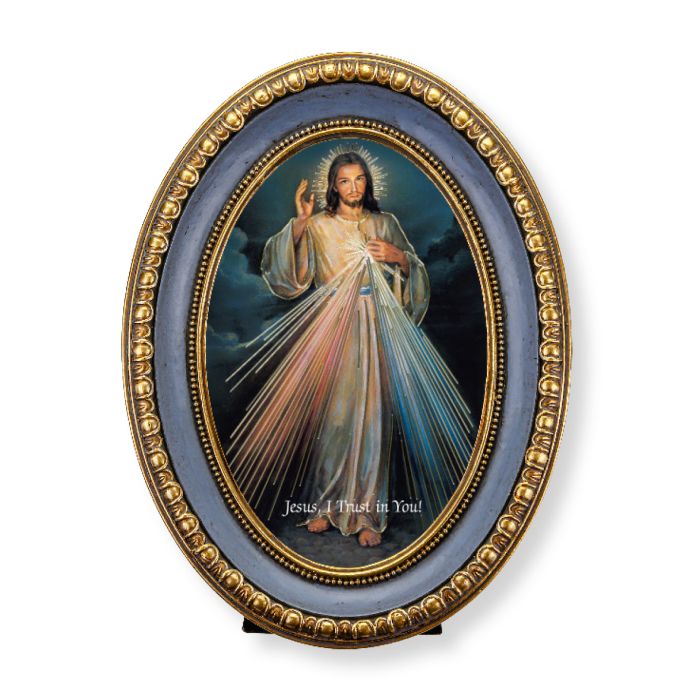 5.5" x 7.5" Oval Gold-Leaf Frame with a Divine Mercy Print