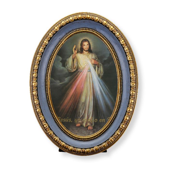 5.5" x 7.5" Oval Gold-Leaf Frame with a Divine Mercy Spanish Print