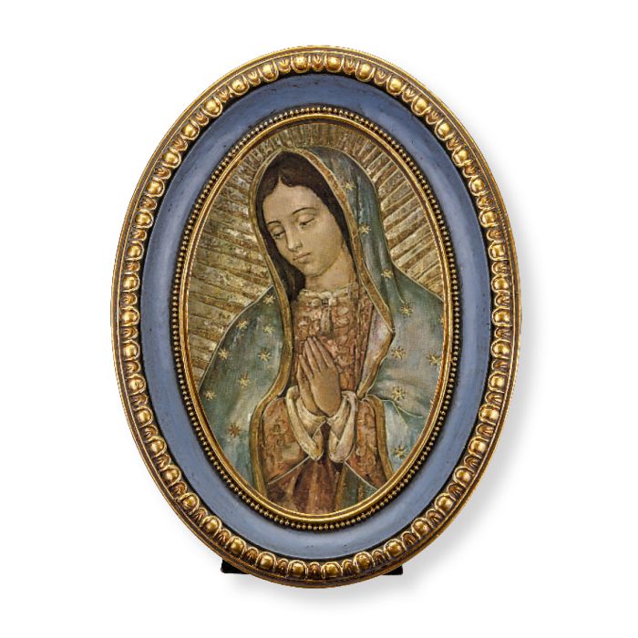 5.5"x 7.5" Oval Gold-Leaf Frame with an Our Lady of Guadalupe Print