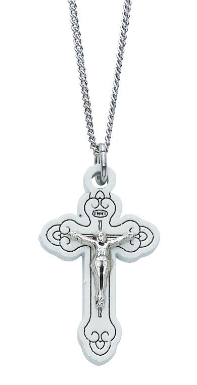 White Lazer Crucifix 16" Chain