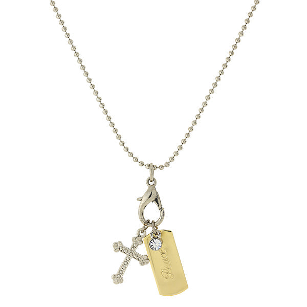 Peace Tag and Cross Charm Necklace