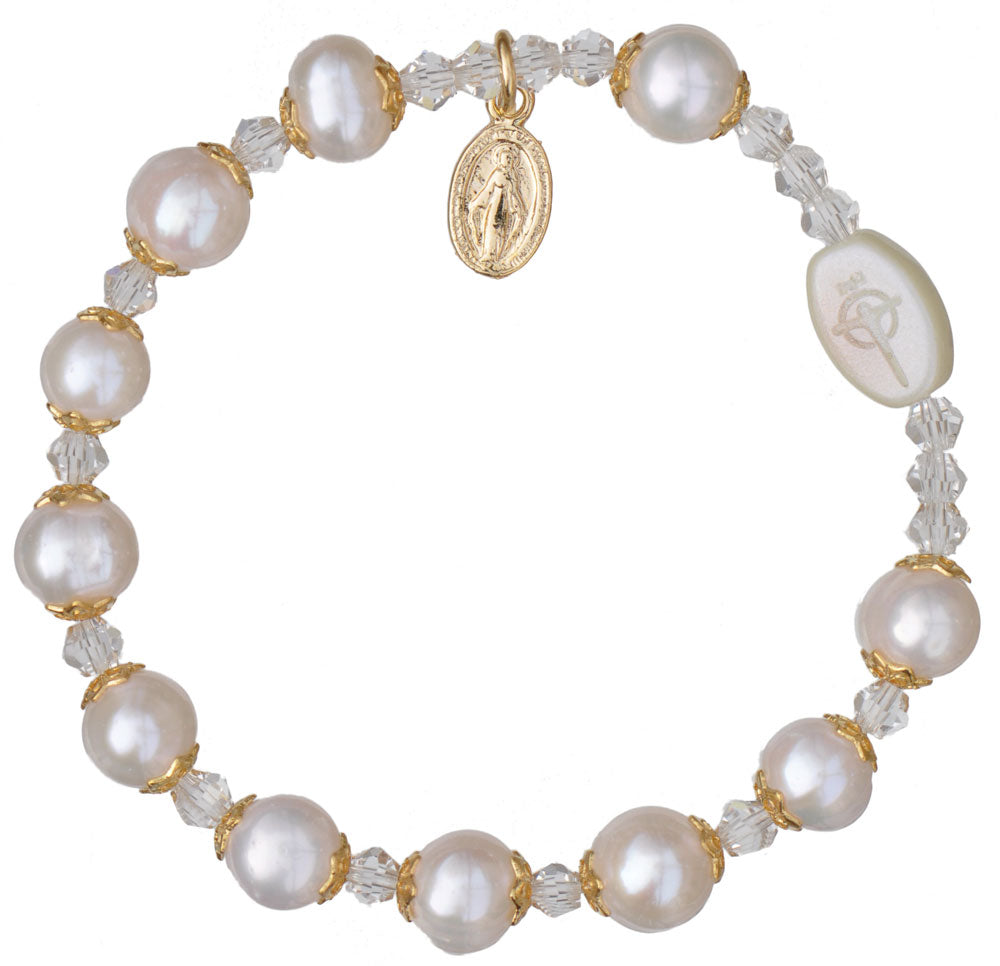 Genuine Pearl & Crystal Rosary Bracelet