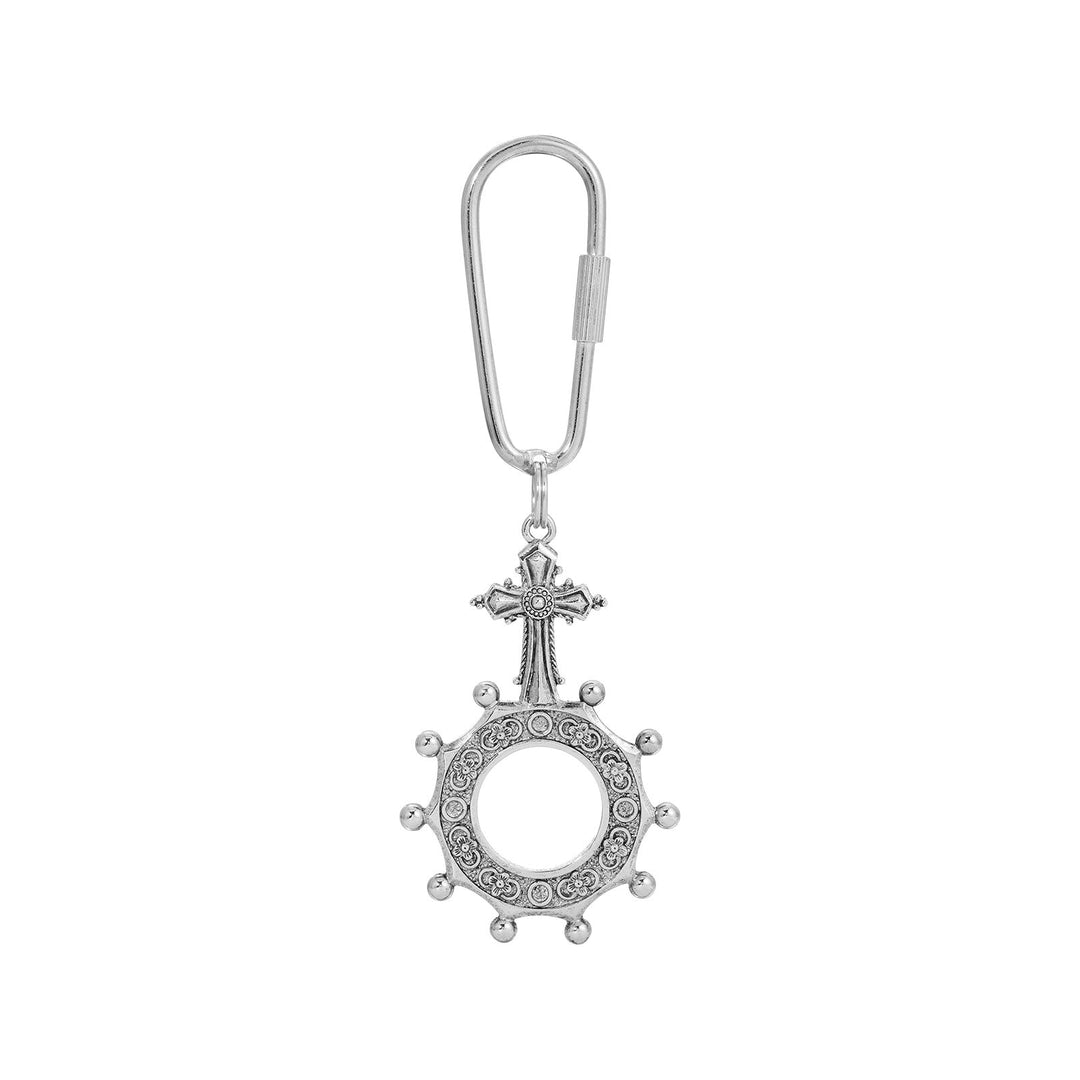 Pewter Rosary Prayer Ring Cross Key Chain