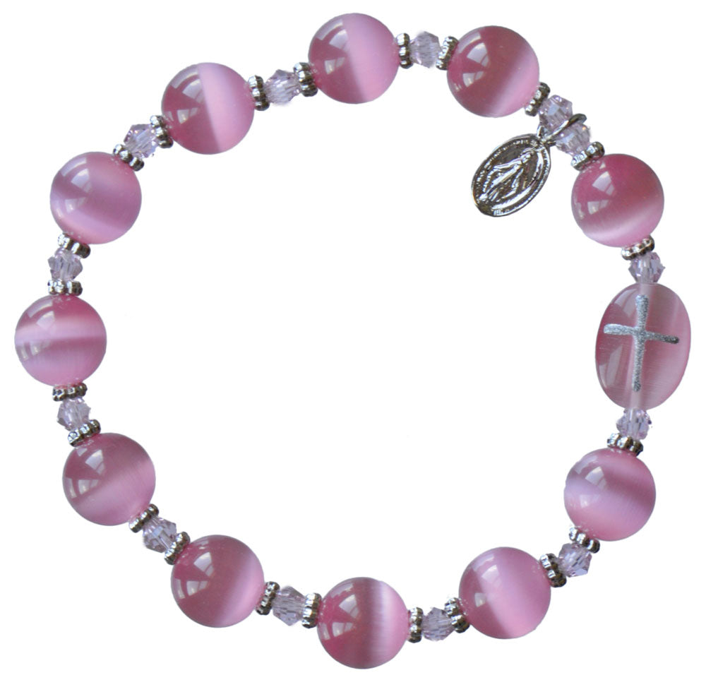 Genuine Pink Cat's Eye Rosary Bracelet