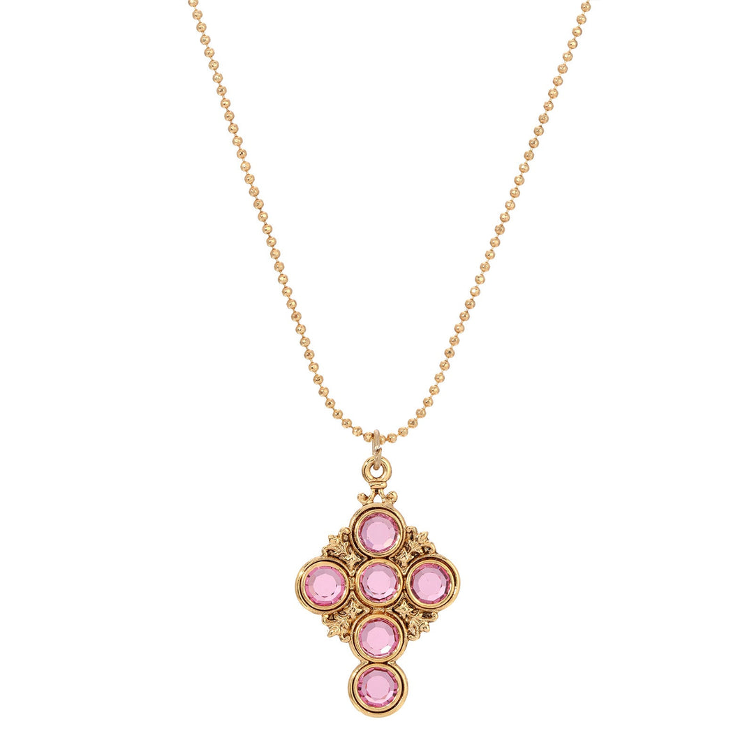 Pink Channel Cross Pendant Necklace