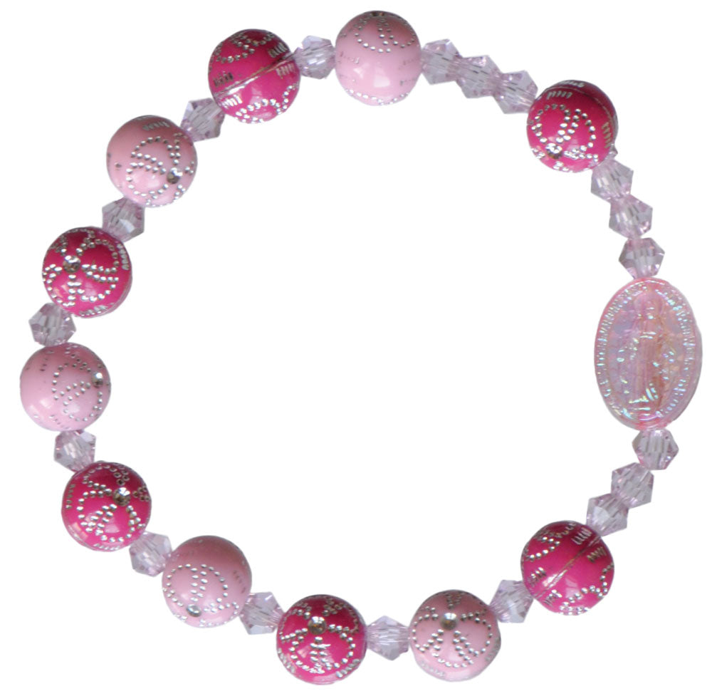 Pink Flower Acrylic Children’s Rosary Bracelet