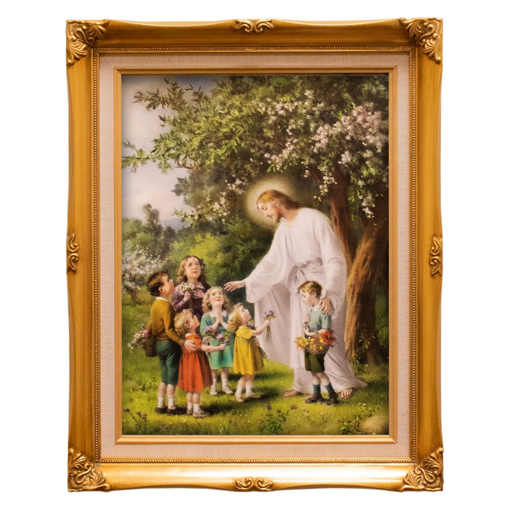 20" Gold Framed Jesus with Children Art