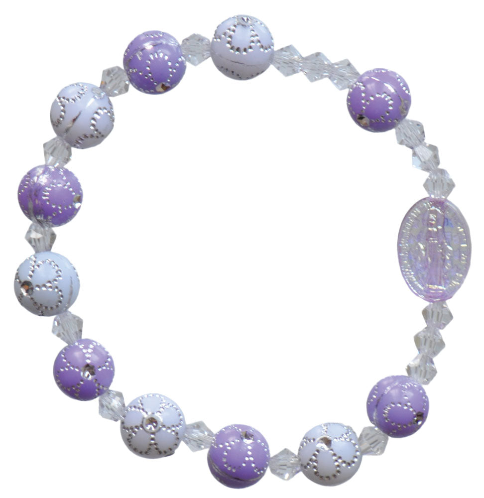 Purple Flower Acrylic Children's Rosary Bracelet