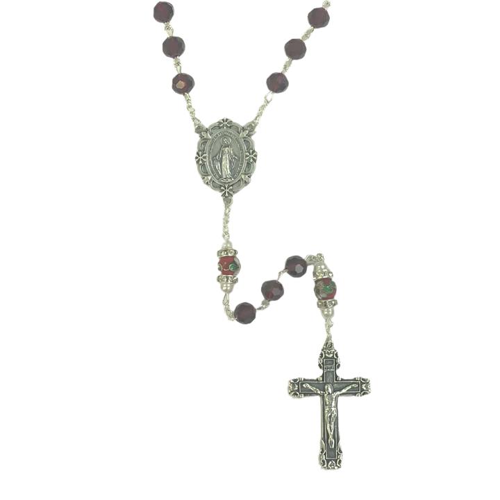 Red Crystal Bead with Imitation Pearl Rosary