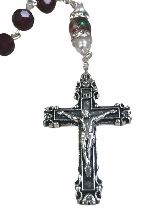 Red Crystal Bead with Imitation Pearl Rosary