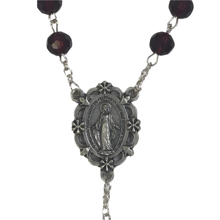 Red Crystal Bead with Imitation Pearl Rosary