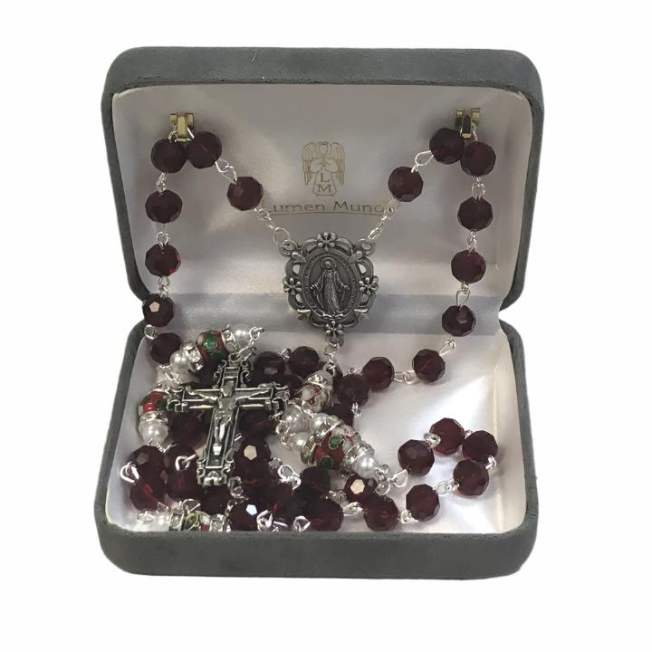 Red Crystal Bead with Imitation Pearl Rosary