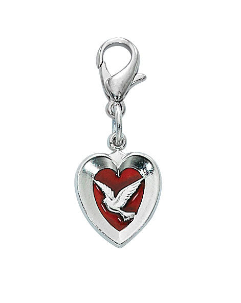 Red Silver Heart with Holy Spirit Charm
