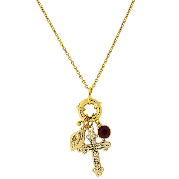 Red Stone and Cross Charm Necklace