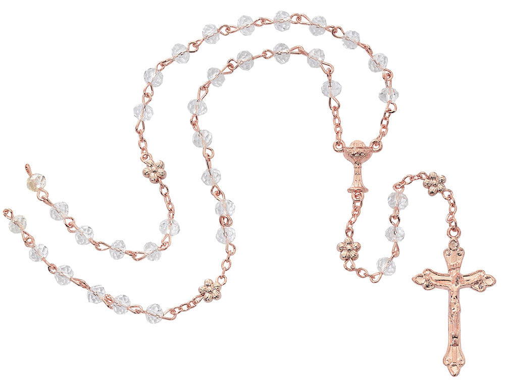 Imitation Rose Gold Crystal Rosary with Chalice Centerpiece