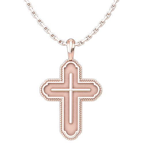 Rose Gold Plated Cross In Cross Bead Edges Sterling Silver Pendant