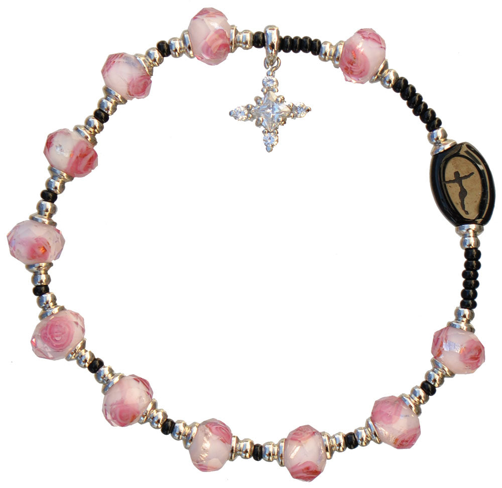 Pink Murano Glass Rosary Bracelet