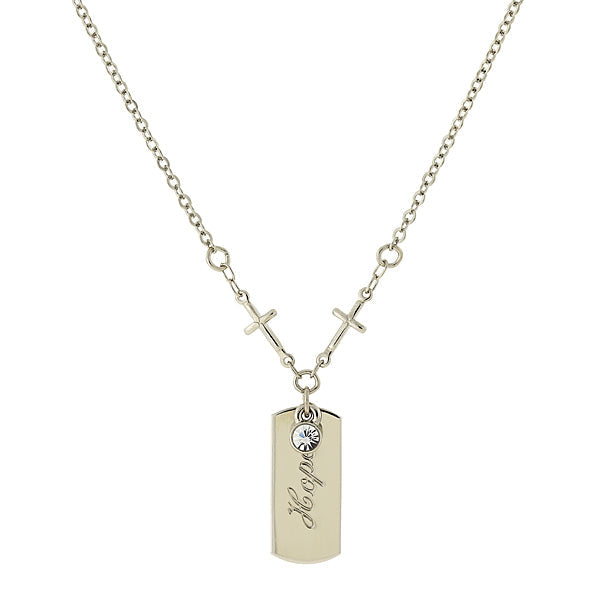 Round Crystal and Inspirational Hope Tag Cross Necklace