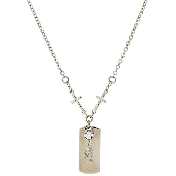 Round Crystal and Inspirational Love Tag Cross Necklace