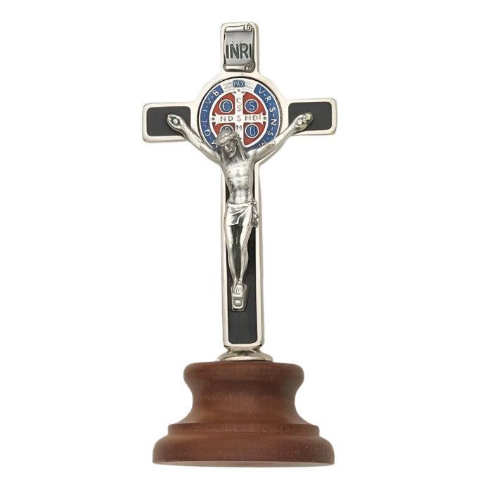 3" Mini St. Benedict Black Enameled Crucifix on Base