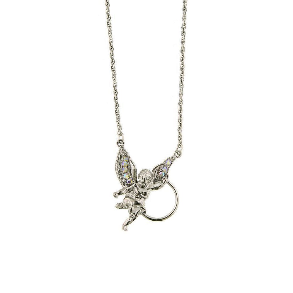 Silver-Tone Angel Crystal Badge & Eyeglass Holder Necklace
