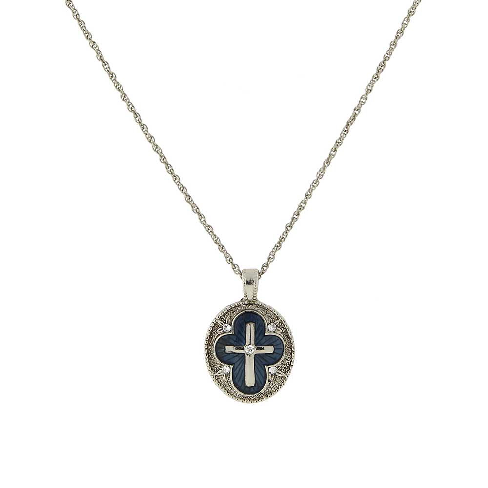 Blue Enamel Crystal Cross Pendant Necklace