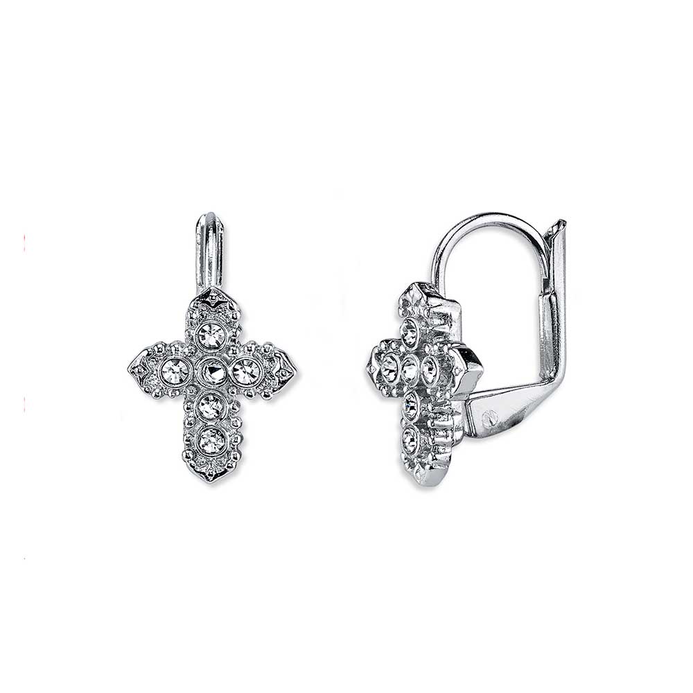 Clear Crystal Cross Earrings