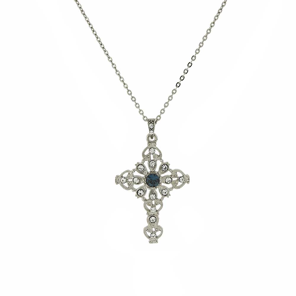 Blue & Crystal Cross Necklace