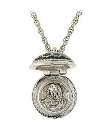 Silver-Tone Dark Blue Enamel Virgin Mary Locket Necklace