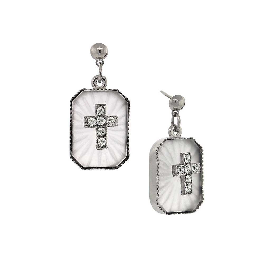 Frosted Stone Crystal Cross Drop Earrings